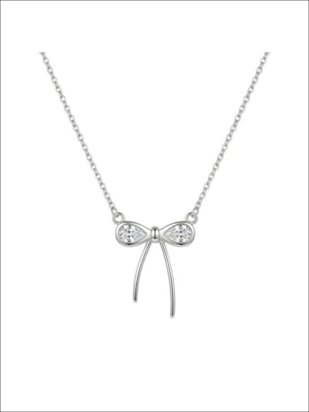 Sterling Silver Bow Pendant Necklace Pear Cut Moissanite Adjustable 18+2in
